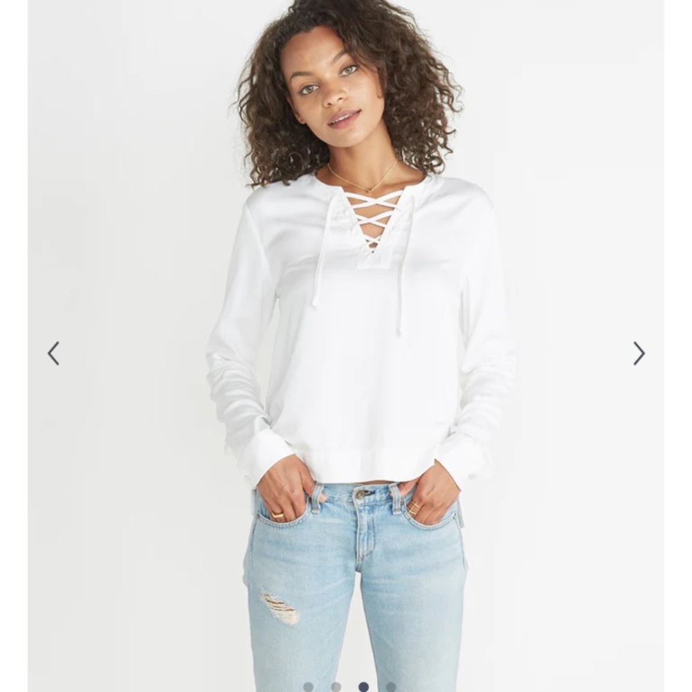 Marine Layer White Shirt Everly Lace Up Top XS Tunic Drapey 100% Modal White